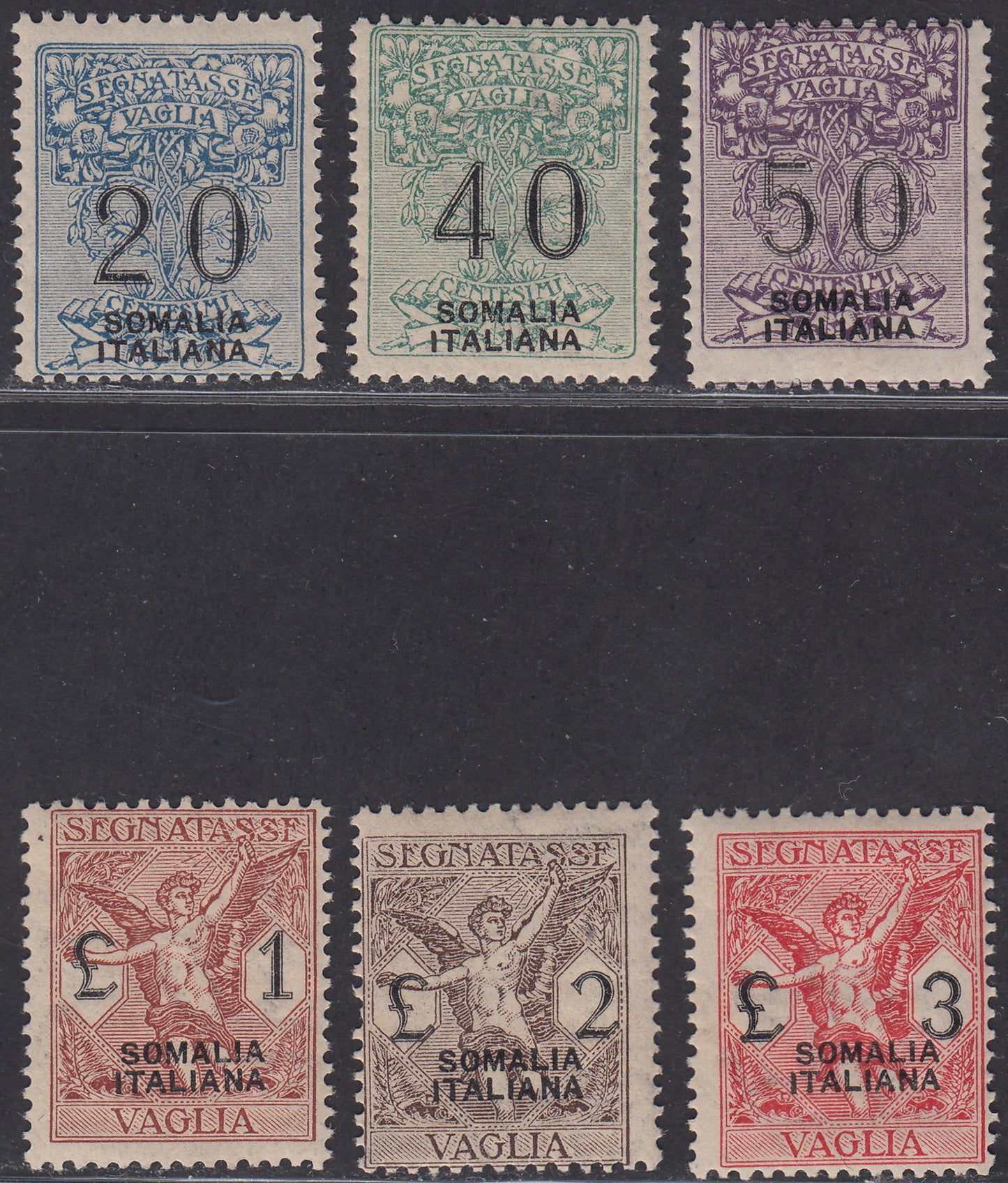 SOM35 - 1926 - Postmarks for Kingdom money orders, overprinted SOMALIA ITALIANA, new complete series with intact rubber (7/12)