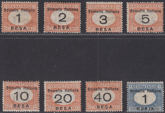 SOM39 - 1923 - Kingdom tax stamps overprinted ITALIAN SOMALIA and value in Besa and Rupees complete new set with original rubber (33/40)