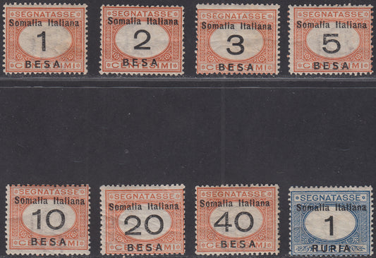 SOM39 - 1923 - Segnatasse di Regno soprastampate SOMALIA ITALIANA e valore in Besa e Rupie serie completa nuova con gomma originale (33/40)