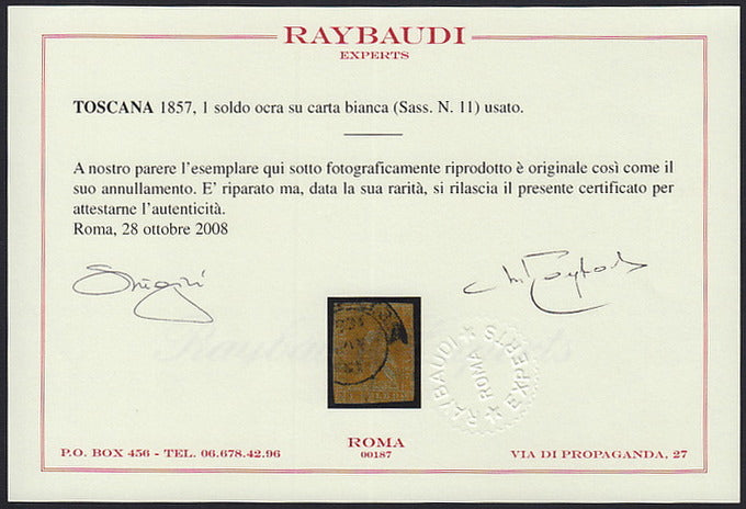 T101 - 1857 - Leone di Marzocco, 1 ocher penny on white paper and wavy lines watermark, used (11)