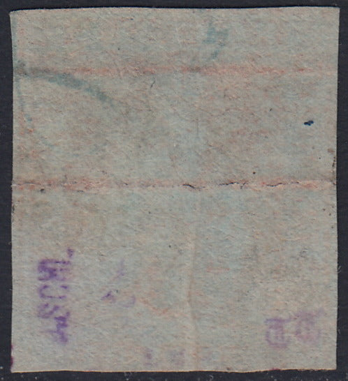 T105 - 1851 - Leone di Marzocco, 2 soldi scarlatto su carta azzurra e filigrana corona, usato (3)