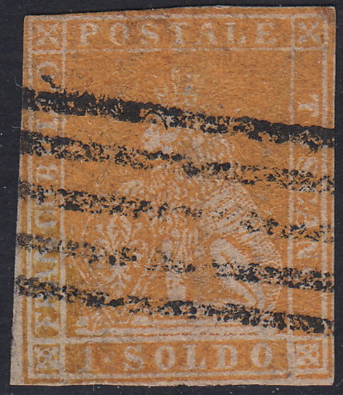 16-310 - 1857 Leone di Marzocco, 1 carmine cracy on white paper and wavy lines watermark, used (12)