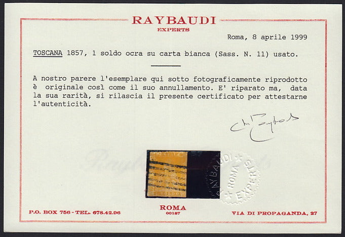 16-310 - 1857 Leone di Marzocco, 1 carmine cracy on white paper and wavy lines watermark, used (12)