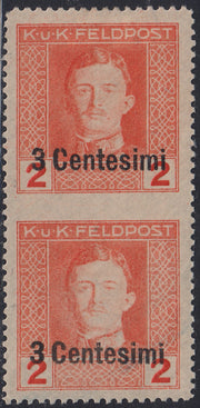 A04 - 1918 - Austrian occupation of Friuli and Veneto, overprinted Austrian stamps, c.22 out of 20 brown perforation 11 1/2 instead of 12 1/2, new block of four copies with intact gum (9aa) 
