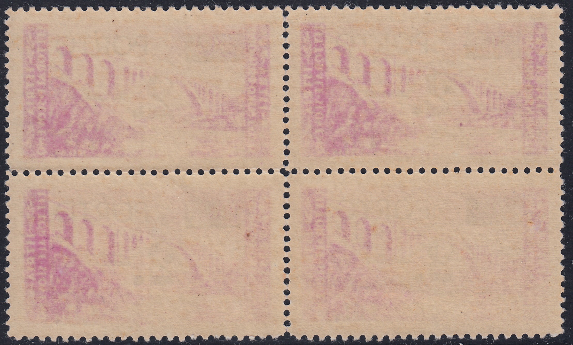 T125 -Tax postage, 2L. on 30c. lilac block of four copies with type II and III plug, new, intact rubber (7/II + 7/III)