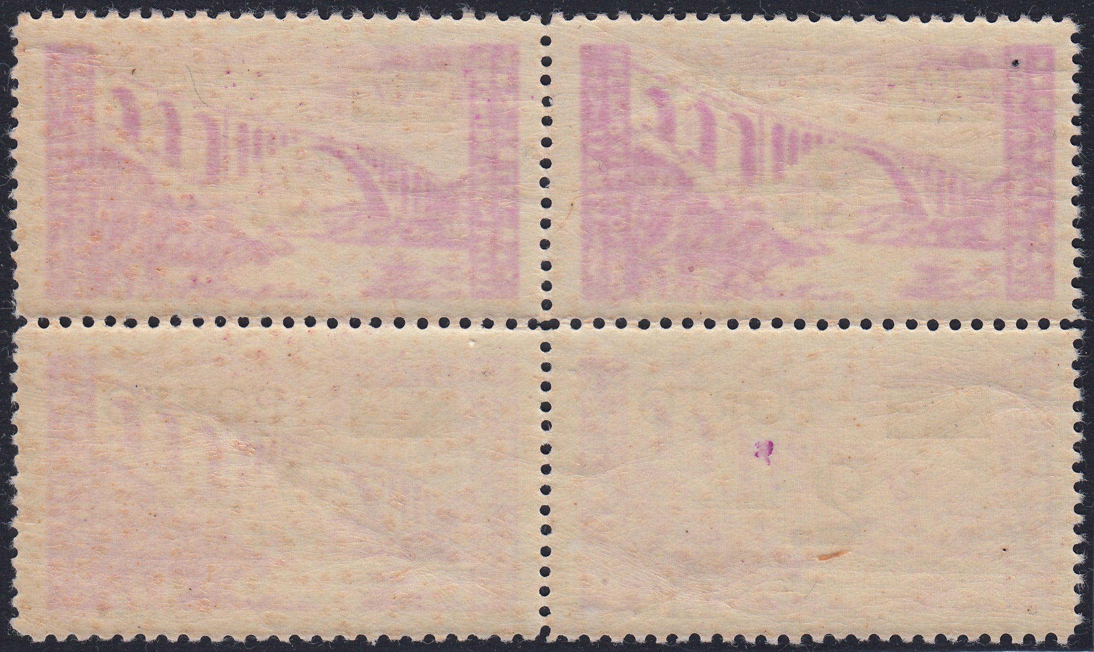 T126 -Tax postage, 2L. on 30c. lilac block of four copies with type I and II plug, new, undamaged rubber (7 + 7/II)