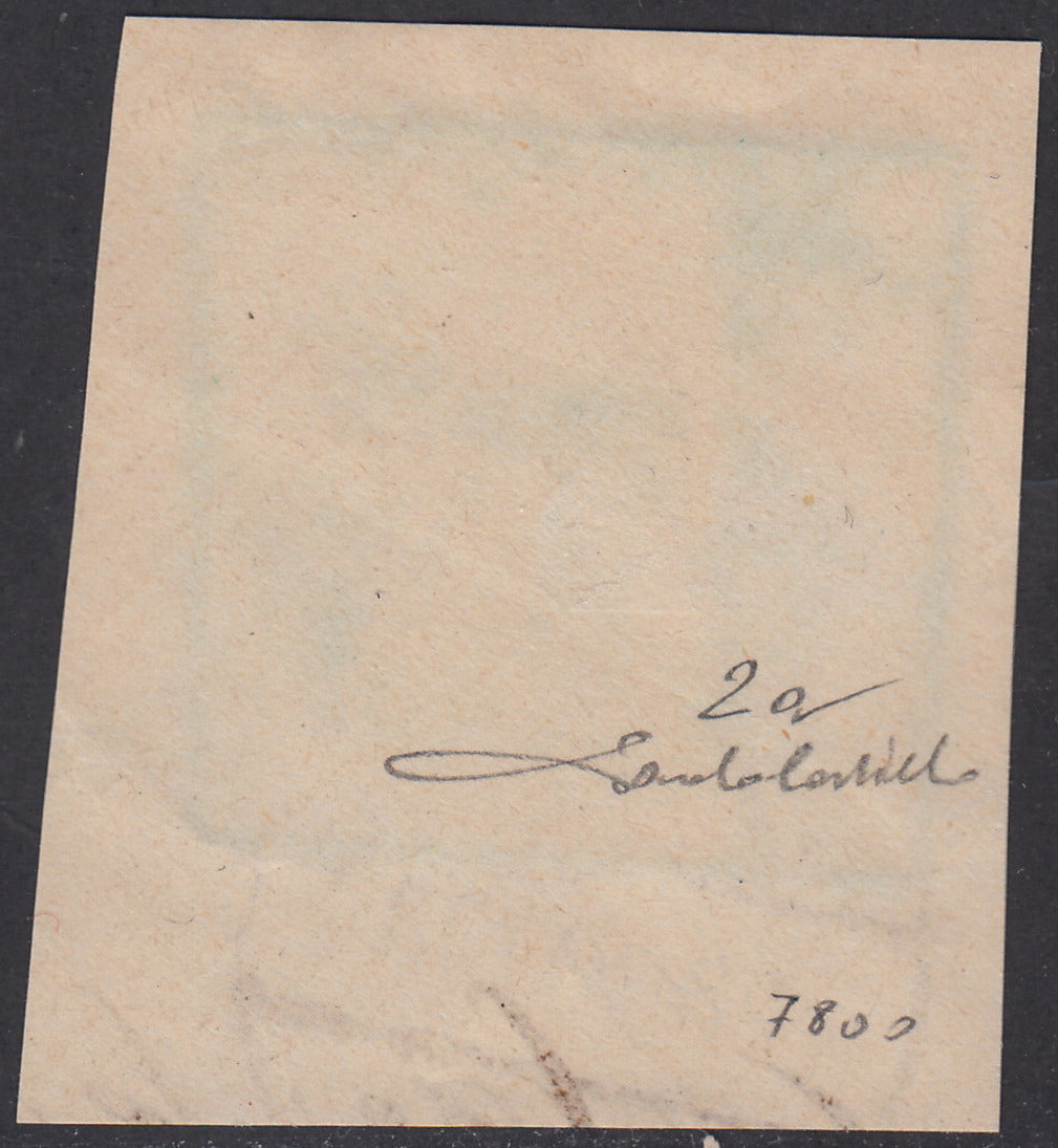 T12 - 1918 - 1st issue, 5 emerald green heller used on fragment with original cancellation (2nd).