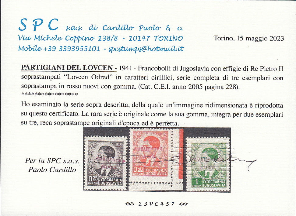 T139 - 1941 -  Partigiani del Lovcen, serie dei tre valori noti con soprastampa lilla nuovi con gomma integra (CEI 2005 pag. 158)