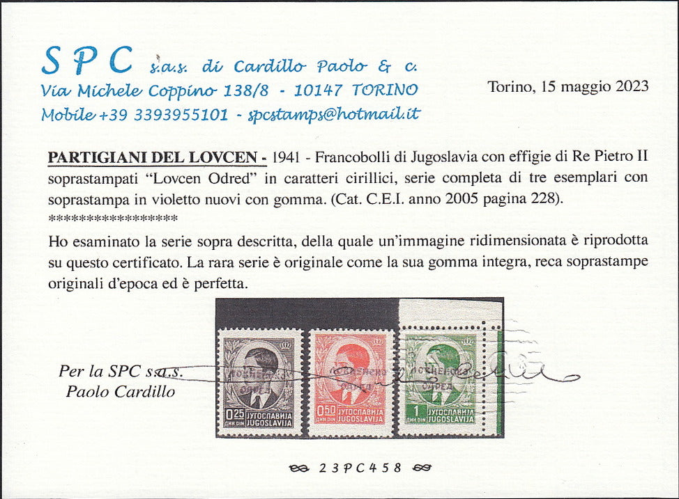 T138 - 1941 -  Partigiani del Lovcen, serie dei tre valori noti con soprastampa violetta nuovi con gomma integra (CEI 2005 pag. 158)