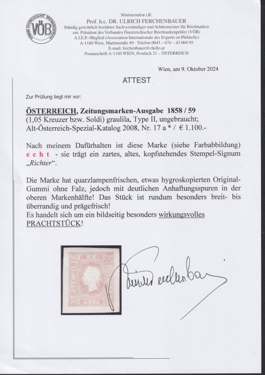 T157 - II emissione II tipo, giornali (s. 1,05) lilla grigio nuovo con gomma originale (9).