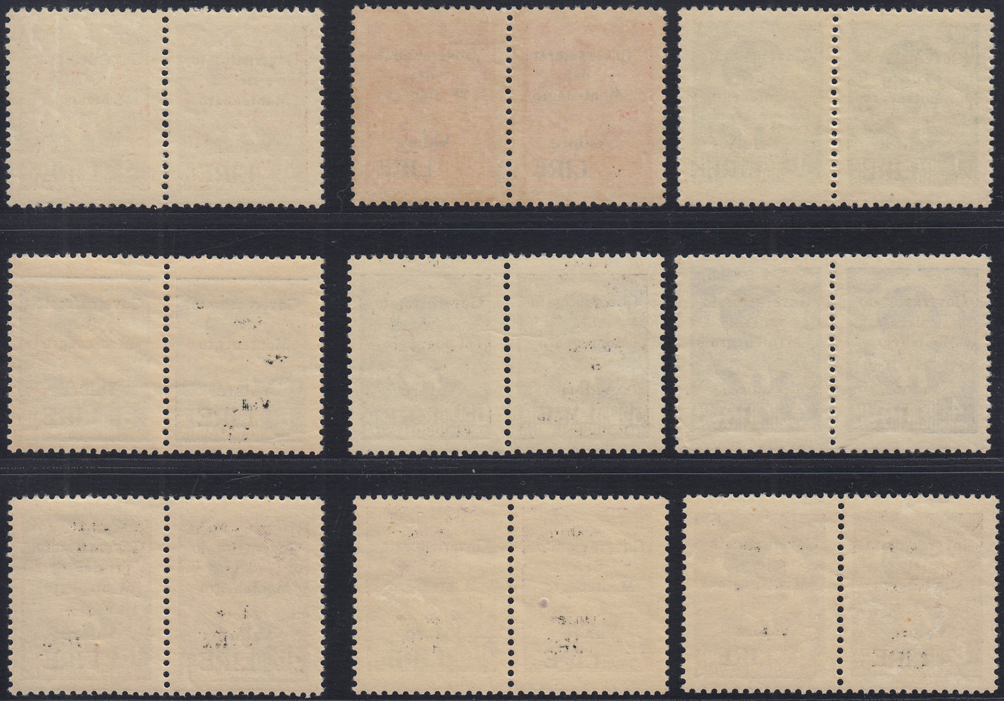 T159 - 1942 -  Occupazione Italiana del Montenegro, francobolli di  Jugoslavia con sopratampa "GOVERNORATO DEL MONTENEGRO" e "LIRE" in coppia con varietà tipografica a destra (40/48)