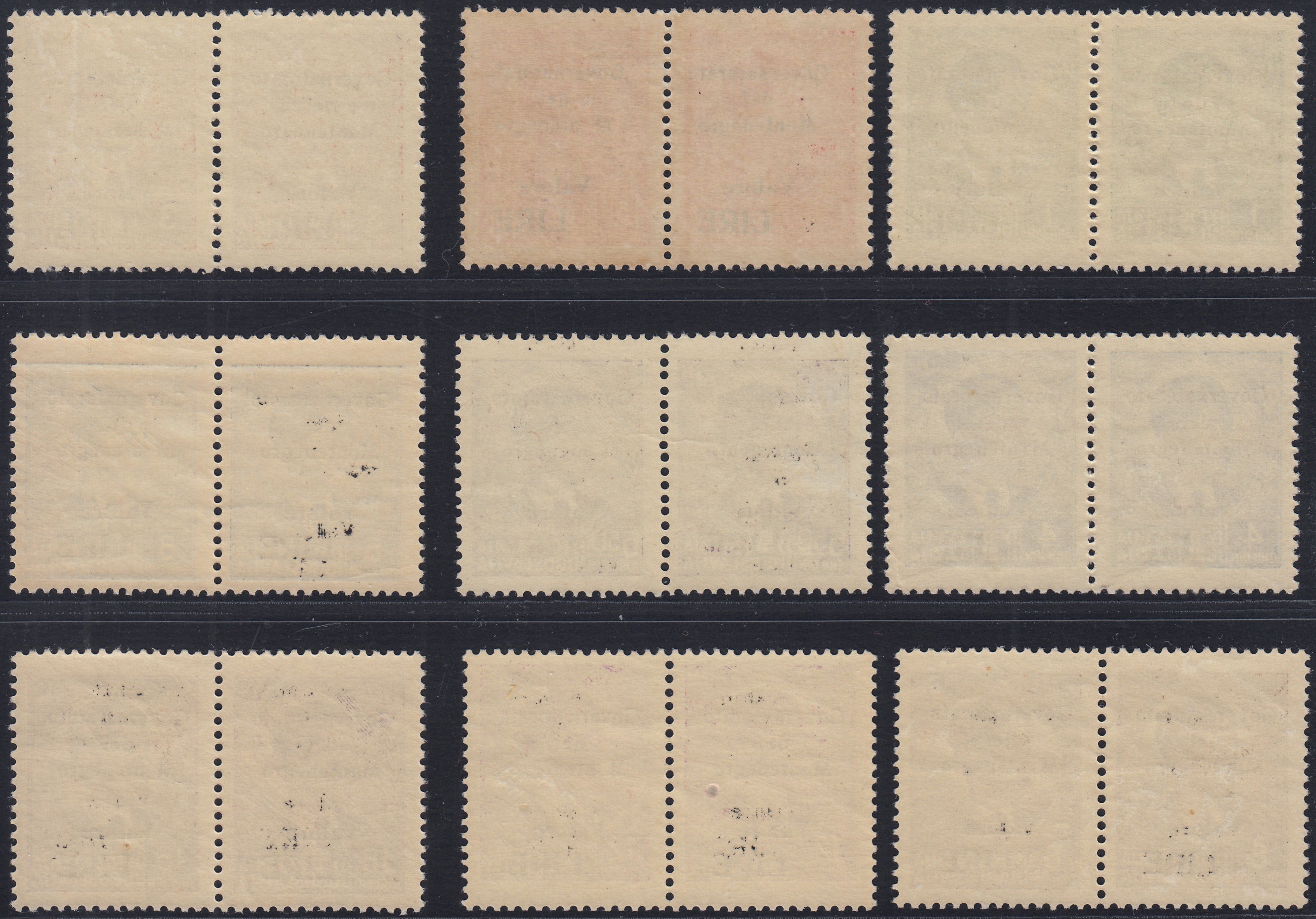 T159 - 1942 -  Occupazione Italiana del Montenegro, francobolli di  Jugoslavia con sopratampa "GOVERNORATO DEL MONTENEGRO" e "LIRE" in coppia con varietà tipografica a destra (40/48)