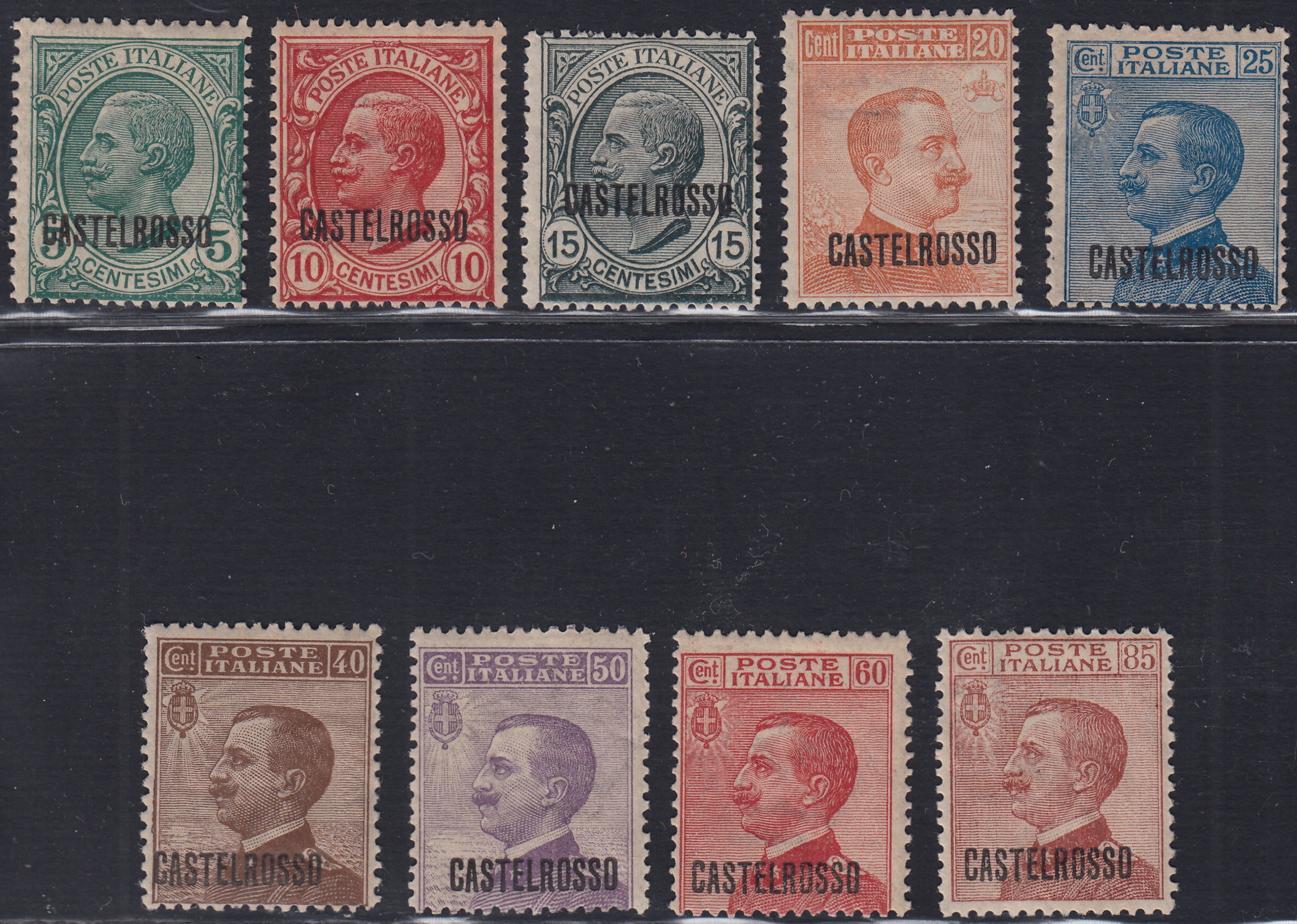 T161 - 1922 - Francobolli ordinari d'Italia soprastampati CASTELROSSO, serie completa di 9 valori nuova con gomma (1/9)