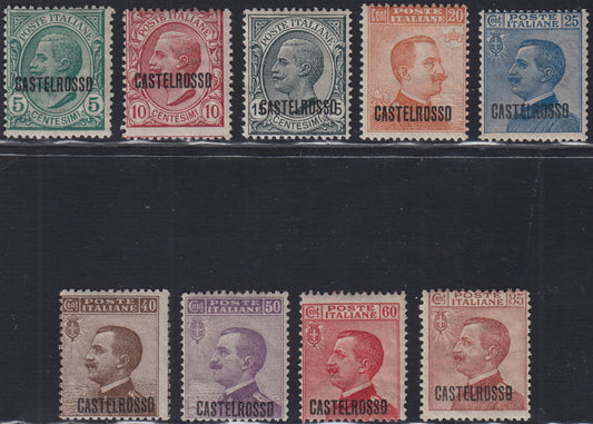 T162 - 1922 - Francobolli ordinari d'Italia soprastampati CASTELROSSO, serie completa di 9 valori nuova con gomma (1/9) (Copia)