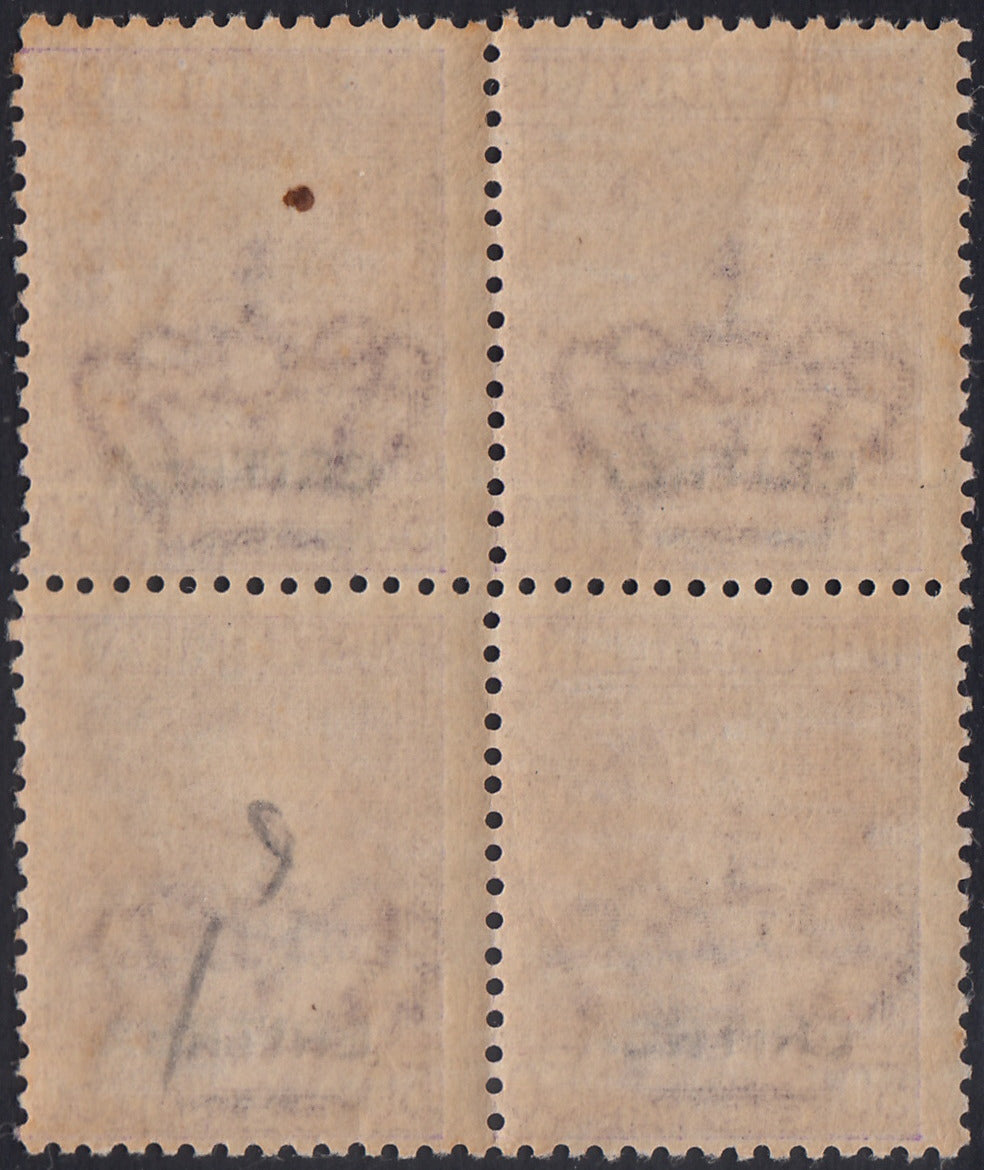T163 - 1928/29 - Eritrea, francobollo d'Italia tipo Parmeggiani, c. 50 lilla blocco di quattro esemplari nuovo integro (136)