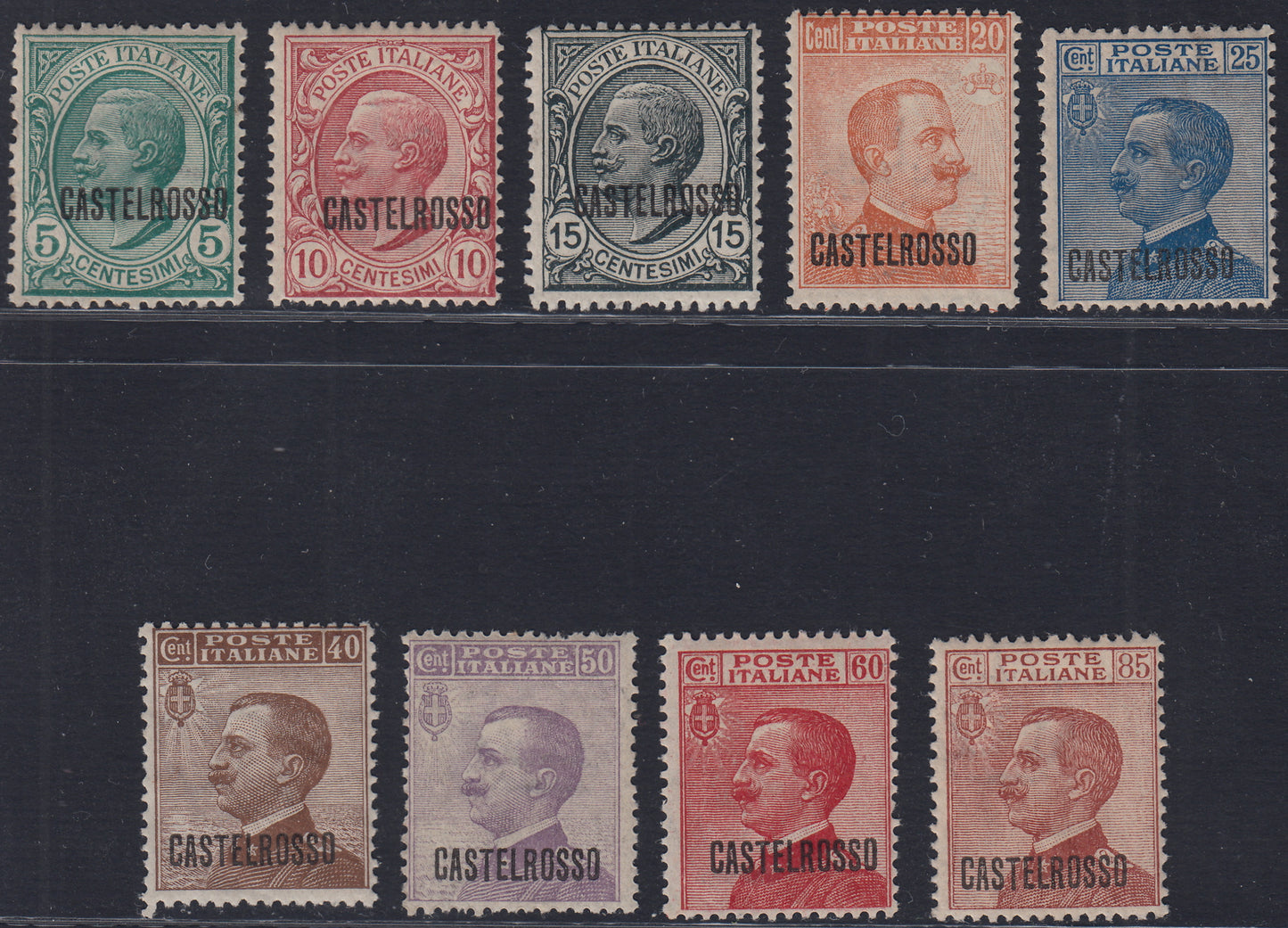 T165 - 1922 - Francobolli ordinari d'Italia soprastampati CASTELROSSO, serie completa di 9 valori nuova con gomma (1/9) (Copia) (Copia) (Copia)