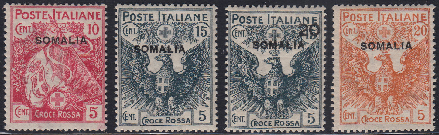 T168 - 1916 - Somalia, croce rossa di Regno soprastampata, serie di quattro valori nuova con gomma integra (19/22)