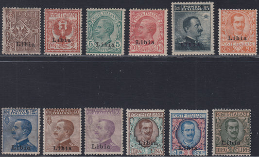 T172 - 1912/15 - Francobolli ordinari di Regno soprastampati "Libia", serie completa di 12 valori nuova con gomma (1/12)