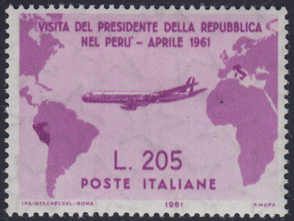 T174 - 1961 - Visita del Presidente Gronchi, 205 L. lilla rosa, nuovo gomma integra (921)