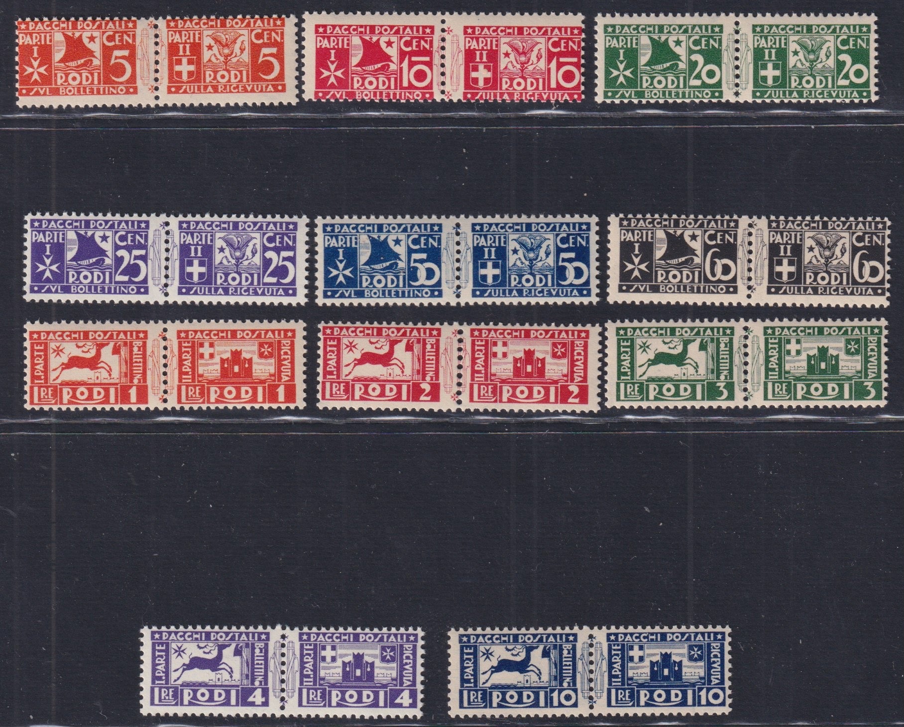 T179 - 1934 - Pacchi postali soggetti vari, serie degli 11 valori nuova con gomma integra (1/11)