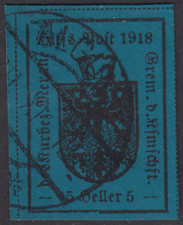T17 - 1918 - Impresión impresa en negro sobre papel rugoso y mate, II tipo 5 heller azul oscuro usado (7)