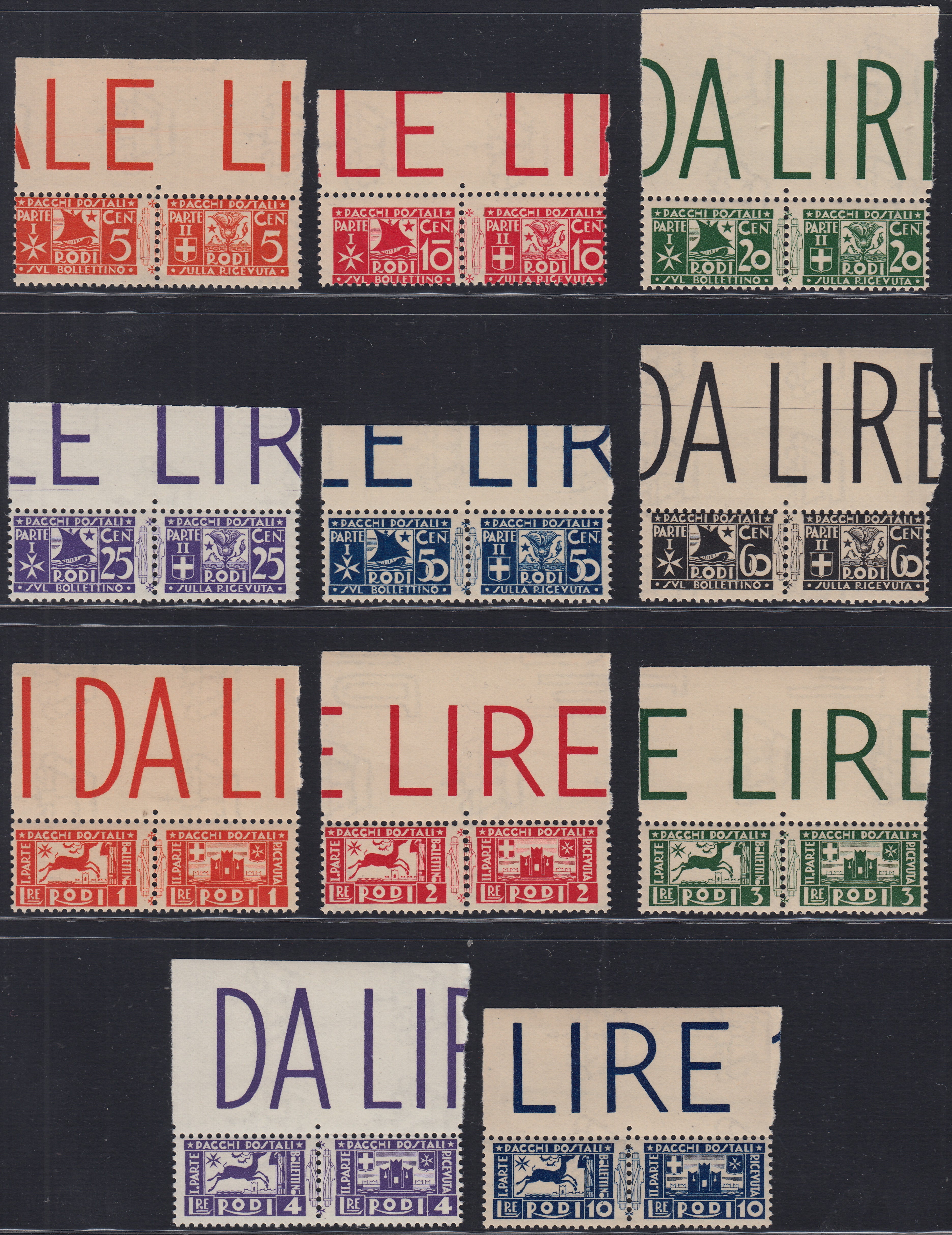 T183 - 1934 - Pacchi postali soggetti vari, serie degli 11 valori nuova con gomma integra (1/11)