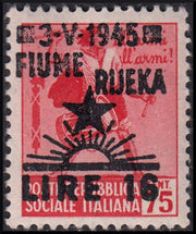T209 - 1945 - Occupazione Jugoslava di Fiume, 16L. su 75c. rosa carminio nuovo con gomma integra, senza filigrana (21)