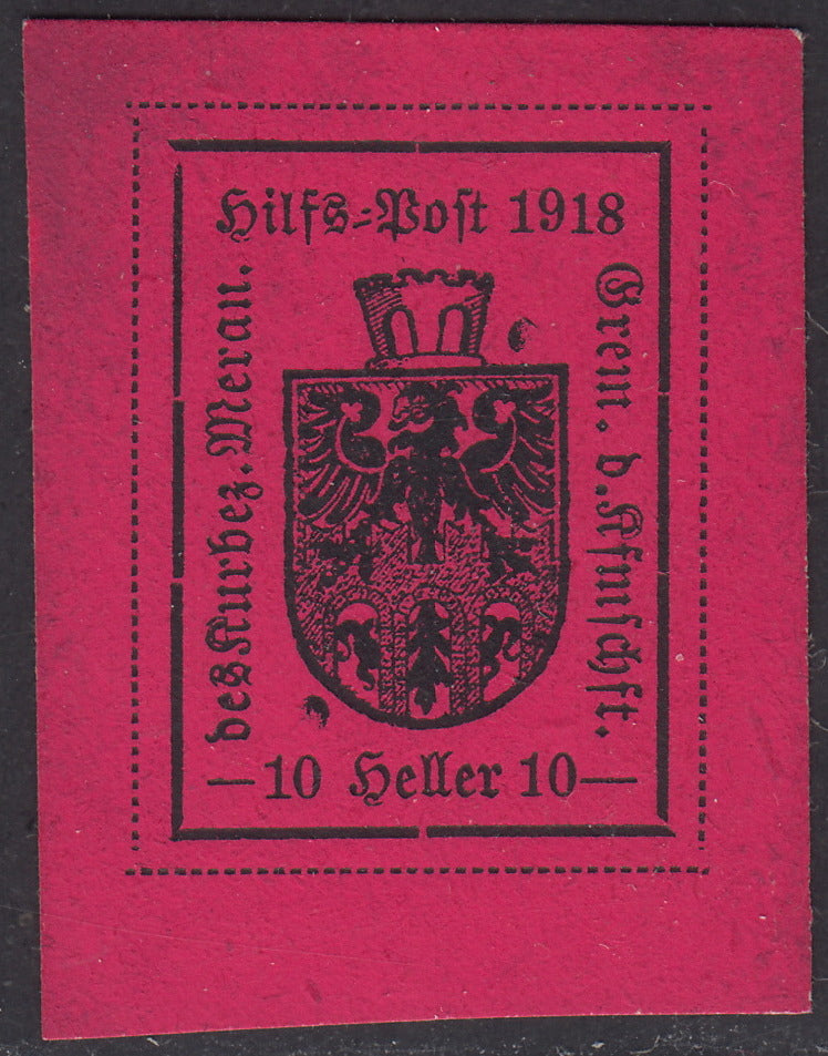 T26 - 1918 - Emissione stampa in nero su carta ruvuda e opaca, IV tipo 10 heller carminio lilla (colore diverso) nuovo non gommato (12/A)