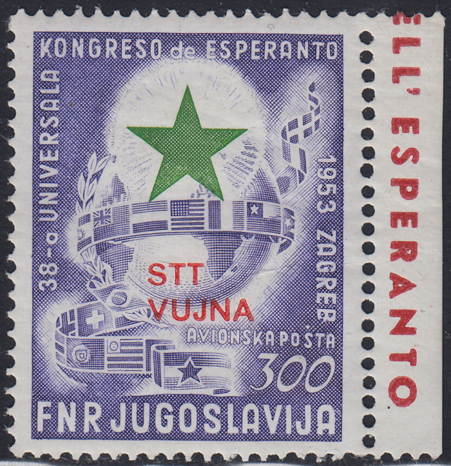 T26_107 - 1953 - Posta Aerea, congresso dell'Esperanto L. 300 violetto e verde nuovo con gomma integra (A20)
