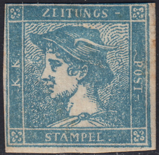 T26_110 - 1851 - Giornali, mercurio azzurro grigio (c. 3) carta a coste verticali nuovo con gomma (6)