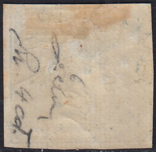 T26_110 - 1851 - Giornali, mercurio azzurro grigio (c. 3) carta a coste verticali nuovo con gomma (6)