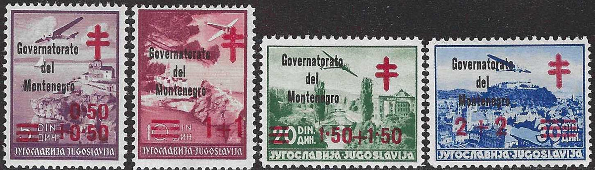 T26_130 - 1942 - Croce Rossa di Jugoslavia soprastampata "Governorato del Montenegro", serie di 4 valori nuovi gomma originale (32/35)