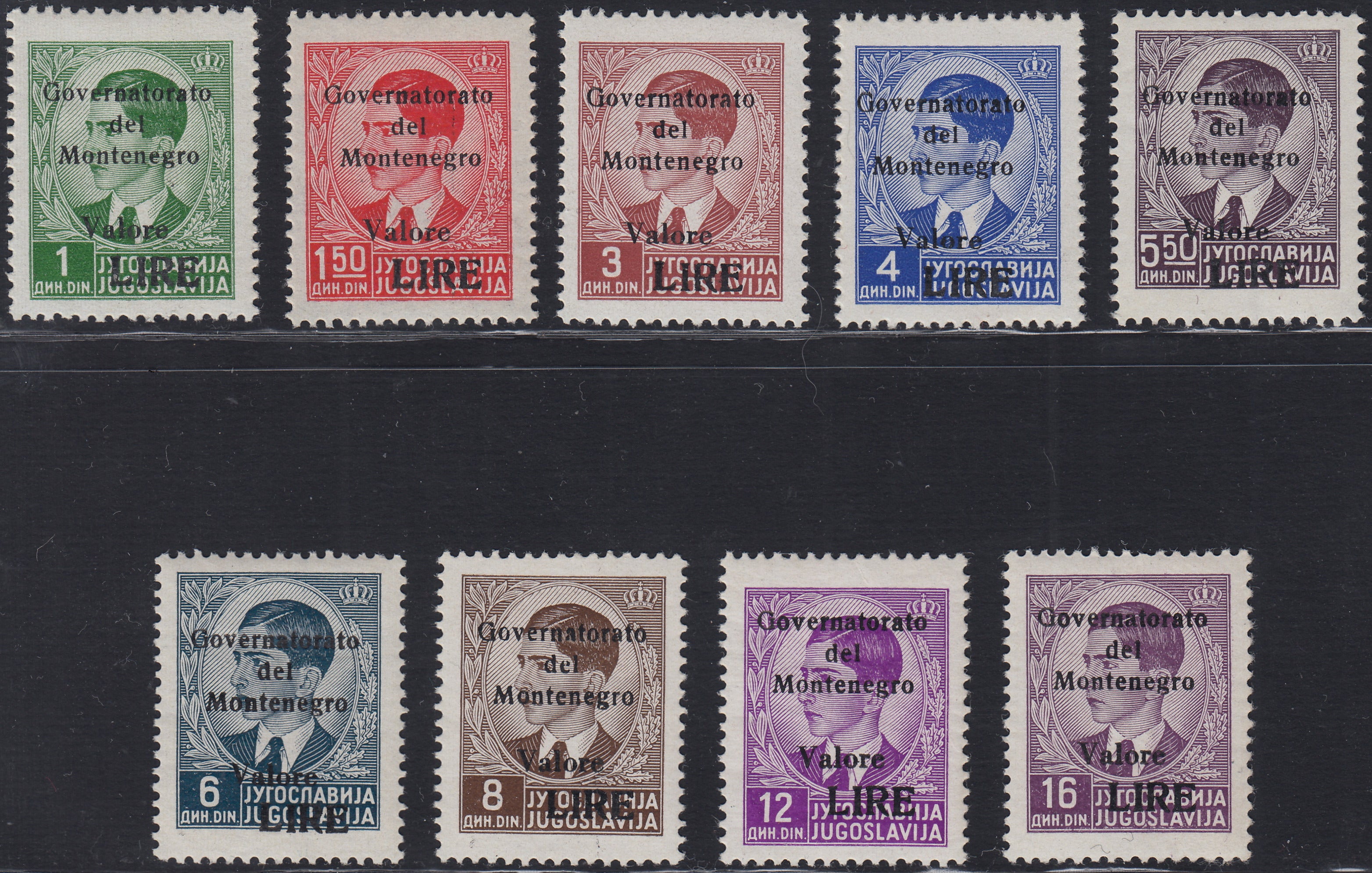 Mont22 - 1942 - Ocupación italiana de Montenegro, sellos del correo aéreo yugoslavo con sobreimpresión "Gobernación de Montenegro", nuevo intacto (A10/17) 