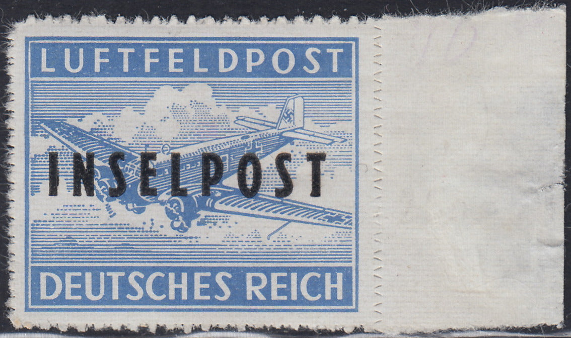 T26_23 - 1945 - Occupazione tedesca dell'Egeo, francobollo di franchigia militare celeste perforazione a zig-zag e soprastampa INSELPOST (emissione di RODI) nuovo gomma integra (2)