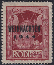 T26_26 - 1944 - Occupazione tedesca dell'Egeo, francobollo di Egeo del 1932 (56/I) con soprastampa del I tipo "WEIHNACHTEN 1944" nuovo gomma integra (9)