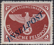 EOT6 - 1945 - Ocupación alemana del Egeo, sello militar en relieve azul claro con diseño en zig-zag y sobreimpresión INSELPOST en lila claro, edición de LEROS, caucho nuevo intacto (7A) 