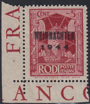 EOT4 - 1944 - Ocupación alemana del Egeo, sello del Egeo de 1932 (56/I) sobreimpreso "WEIHNACHTEN 1944", par horizontal con sobreimpresión tipo I, de los cuales uno con variedad, nuevo con goma (9 + 9b) 