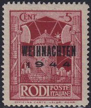 EOT4 - 1944 - Ocupación alemana del Egeo, sello del Egeo de 1932 (56/I) sobreimpreso "WEIHNACHTEN 1944", par horizontal con sobreimpresión tipo I, de los cuales uno con variedad, nuevo con goma (9 + 9b) 