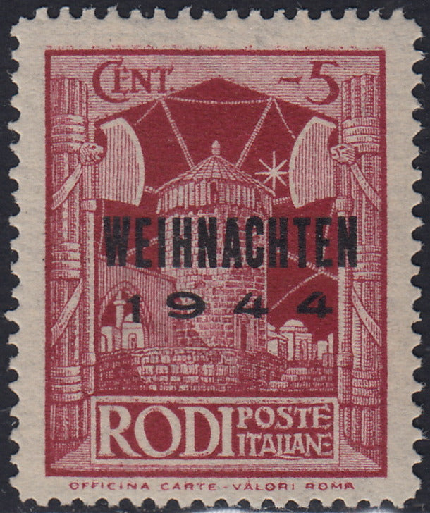 T26_29 - 1944 - Occupazione tedesca dell'Egeo, francobollo di Egeo del 1932 (56/I) con soprastampa del II tipo "WEIHNACHTEN 1944" nuovo gomma integra (10)