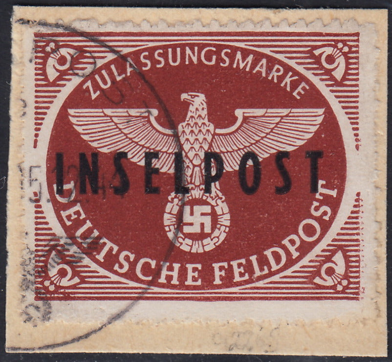 T26_32 - 1945 - Occupazione tedesca dell'Egeo, francobollo di franchigia militare bruno rosso perforazione a zig-zag e soprastampa INSELPOST (emissione di RODI) usato (3)