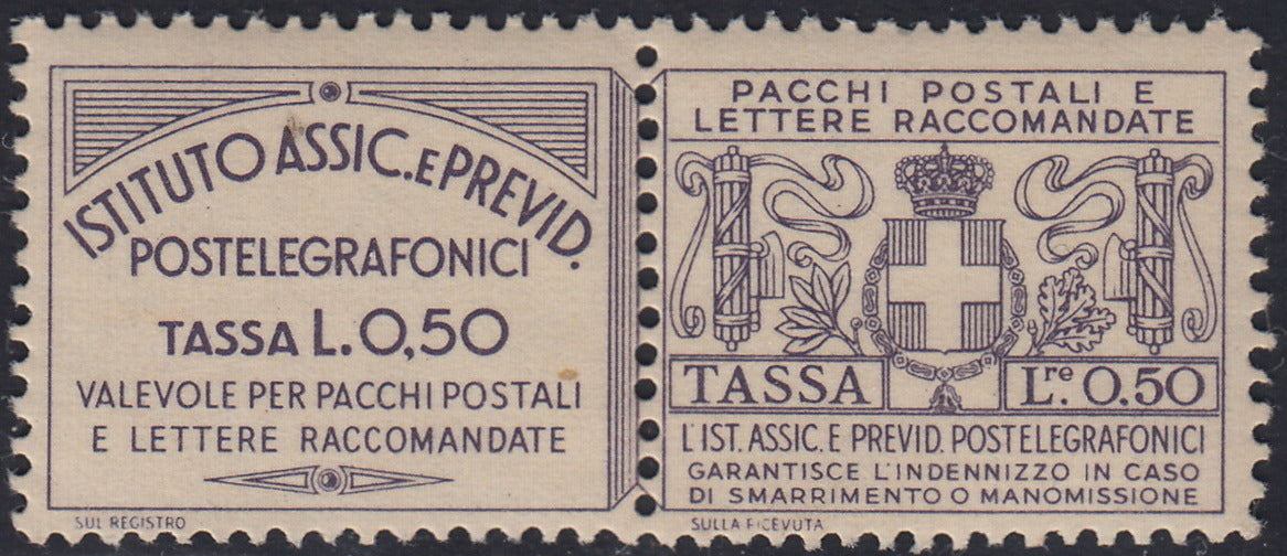T26_9 - 1936 - Francobolli assicurativi e previdenza Postetelegrafonici, c. 50 violetto nuovo con gomma integra (12)