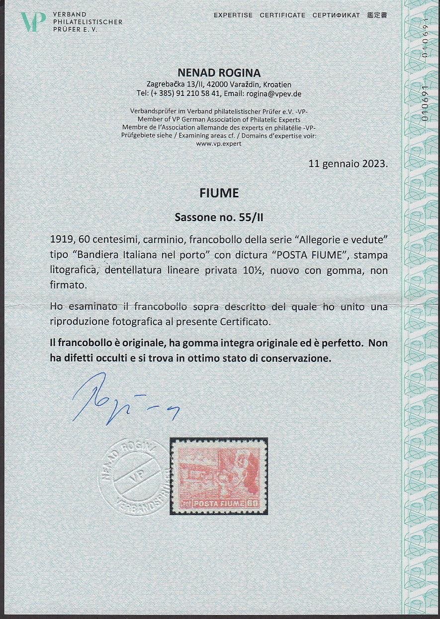 ZZ760 - Hungarian stamp from the Reapers series, 6 blue-green fillers with FUME (instead of FIUME) overprint, new (7d)