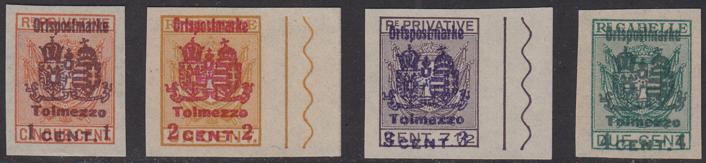 1918 -  Occupazione Austriaca del Friuli e del Veneto, francobolli di Recapito Autorizzato emessi per il comune di TOLMEZZO, serie completa nuova (65/68)