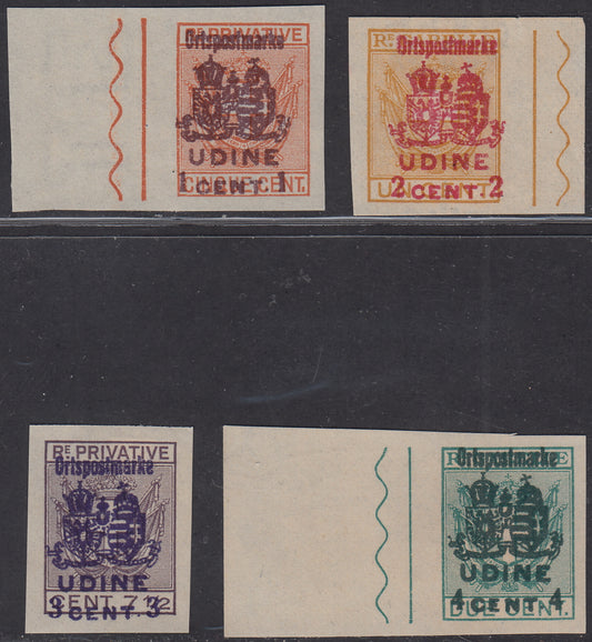 1918 - Austrian occupation of Friuli and Veneto, Authorized Delivery stamps issued for the municipality of UDINE complete new series (69/72) 