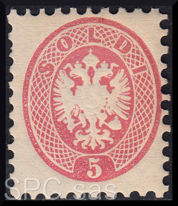 T81 - 1864 - V emissione s. 5 rosa dentellatura 9 1/2 nuovo con gomma integra (43)