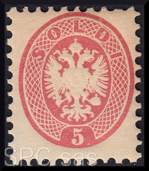 T82 - 1864 - V emissione s. 5 rosa dentellatura 9 1/2 nuovo con gomma originale (43)