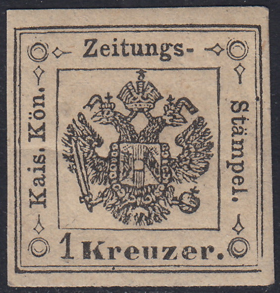 1873 - Segnatasse per Giornali, ristampa ufficiale del 1 kreuzer nero nuova con piena gomma originale integra (R31)