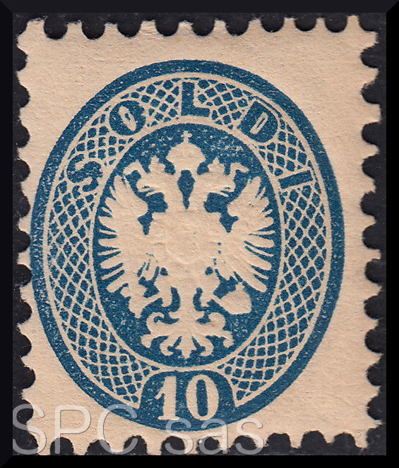 T86 - 1864 - V emissione s. 10 azzurro dentellatura 9 1/2 nuovo con gomma (44)