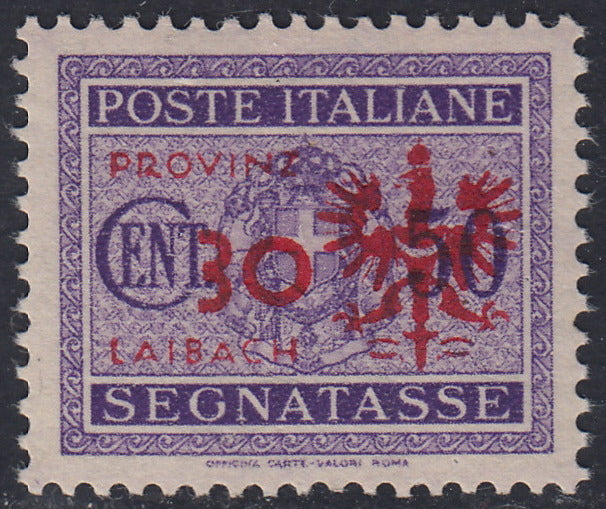 1944 - Tax marks of the Kingdom of Italy overprinted in German and Slovenian and imperial eagle, c.30 on 50 violet overprinted carmine ** (5A)