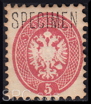 T92 - 1864 - V emissione s. 5 rosa nuovo con gomma originale e dicitura "SPECIMEN", raro e molto interessante! (43, Saggio)